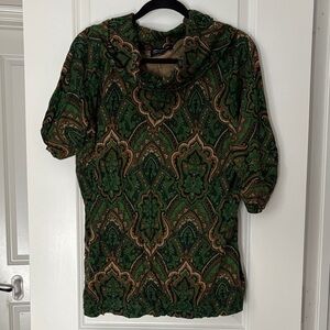 Jones New York Green and Brown Paisley Blouse